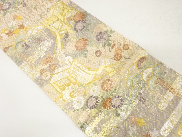 佐賀錦　御所車に花模様織り出し袋帯